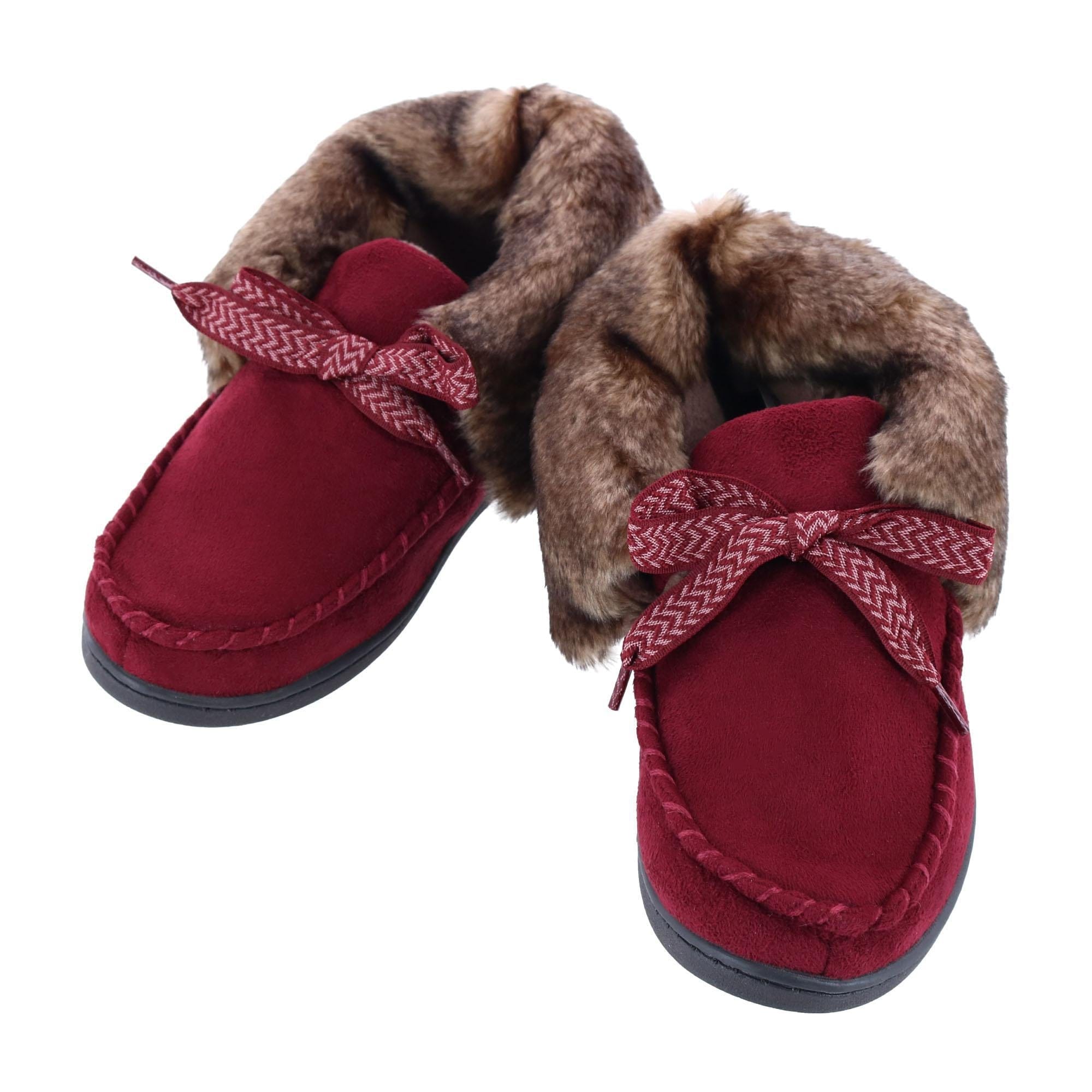 Isotoner Women's Microsuede Nelly Moc Bootie Slippers - Chili Pepper