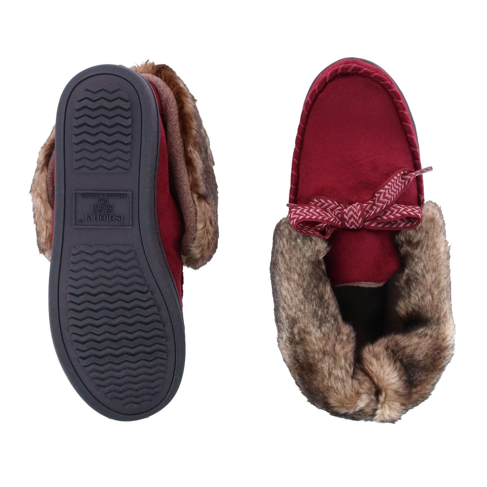 Isotoner Women's Microsuede Nelly Moc Bootie Slippers - Chili Pepper