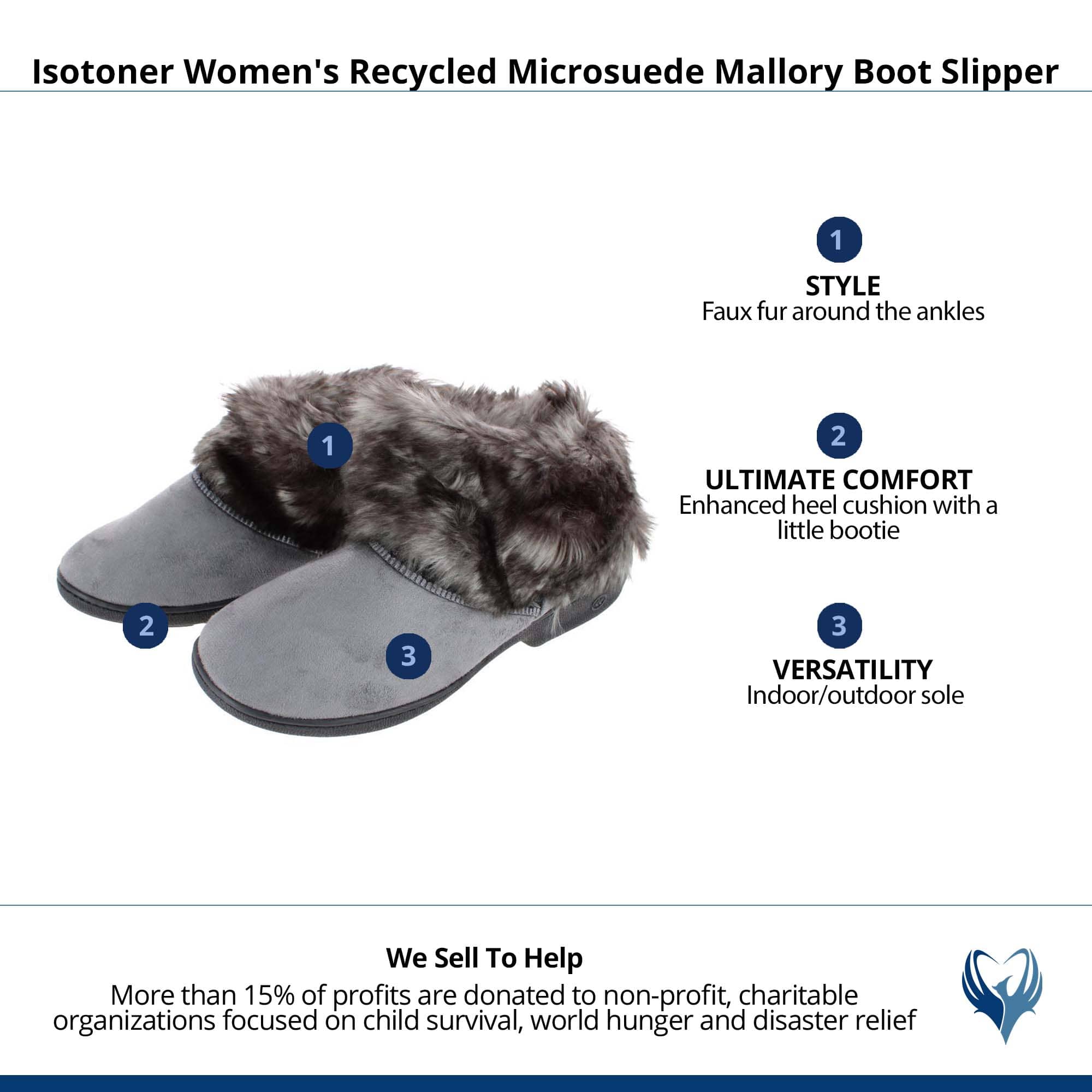 Isotoner Women's Recycled Microsuede Mallory Boot Slipper - Ash