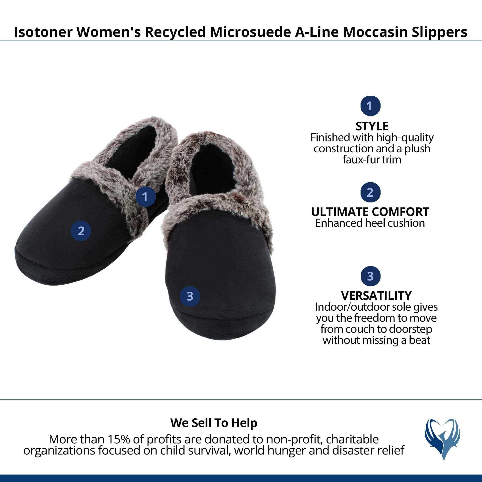 Isotoner Women's Recycled Microsuede A-Line Moccasin Slippers - Black