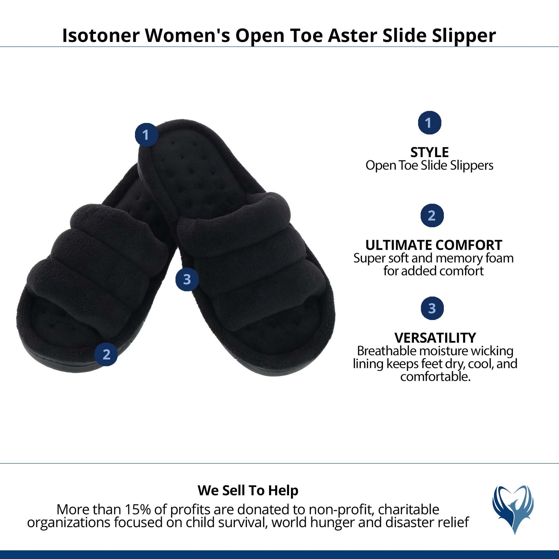 Isotoner Women's Open Toe Aster Slide Slipper - Black