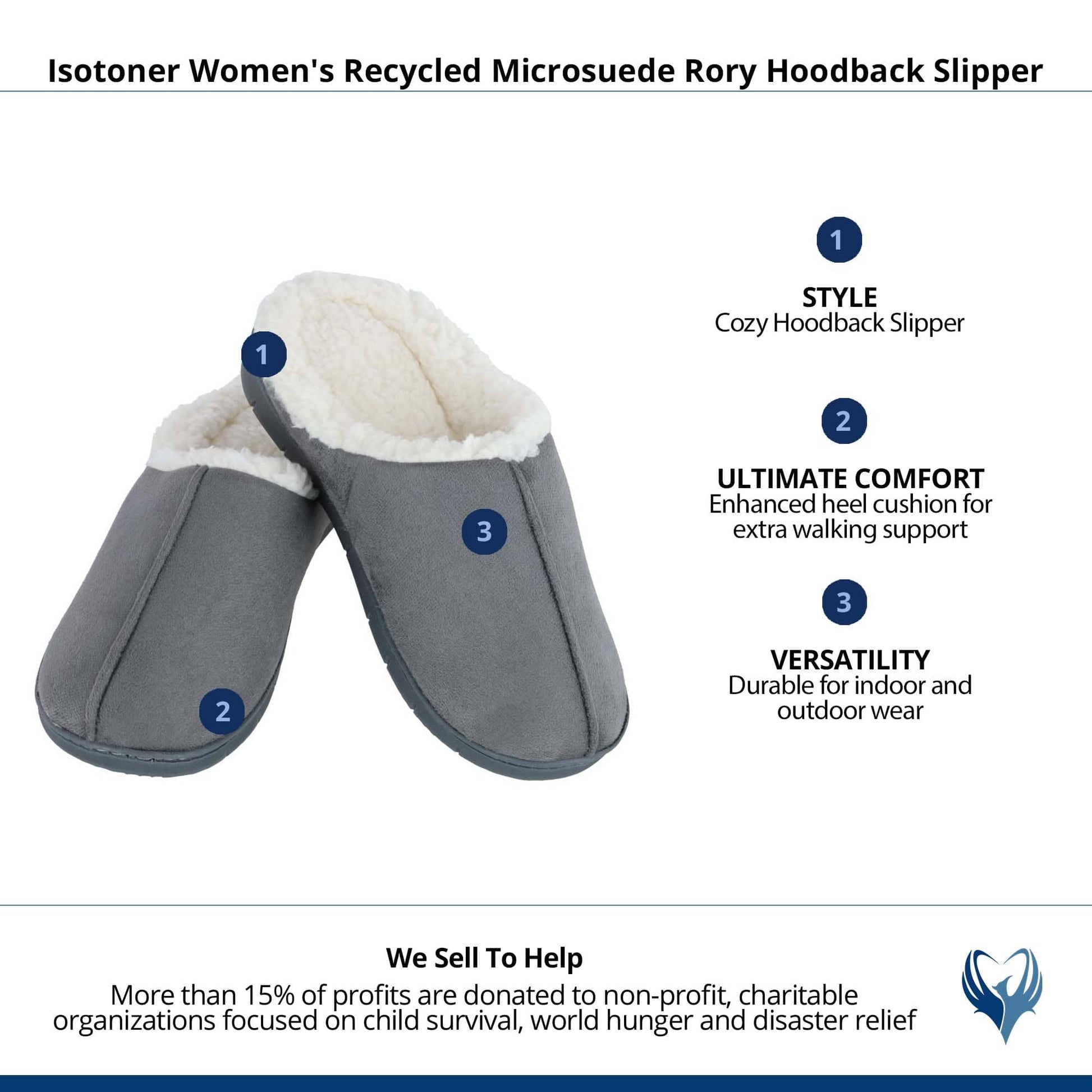 Isotoner Women's Recycled Microsuede Rory Hoodback Slipper - Ash
