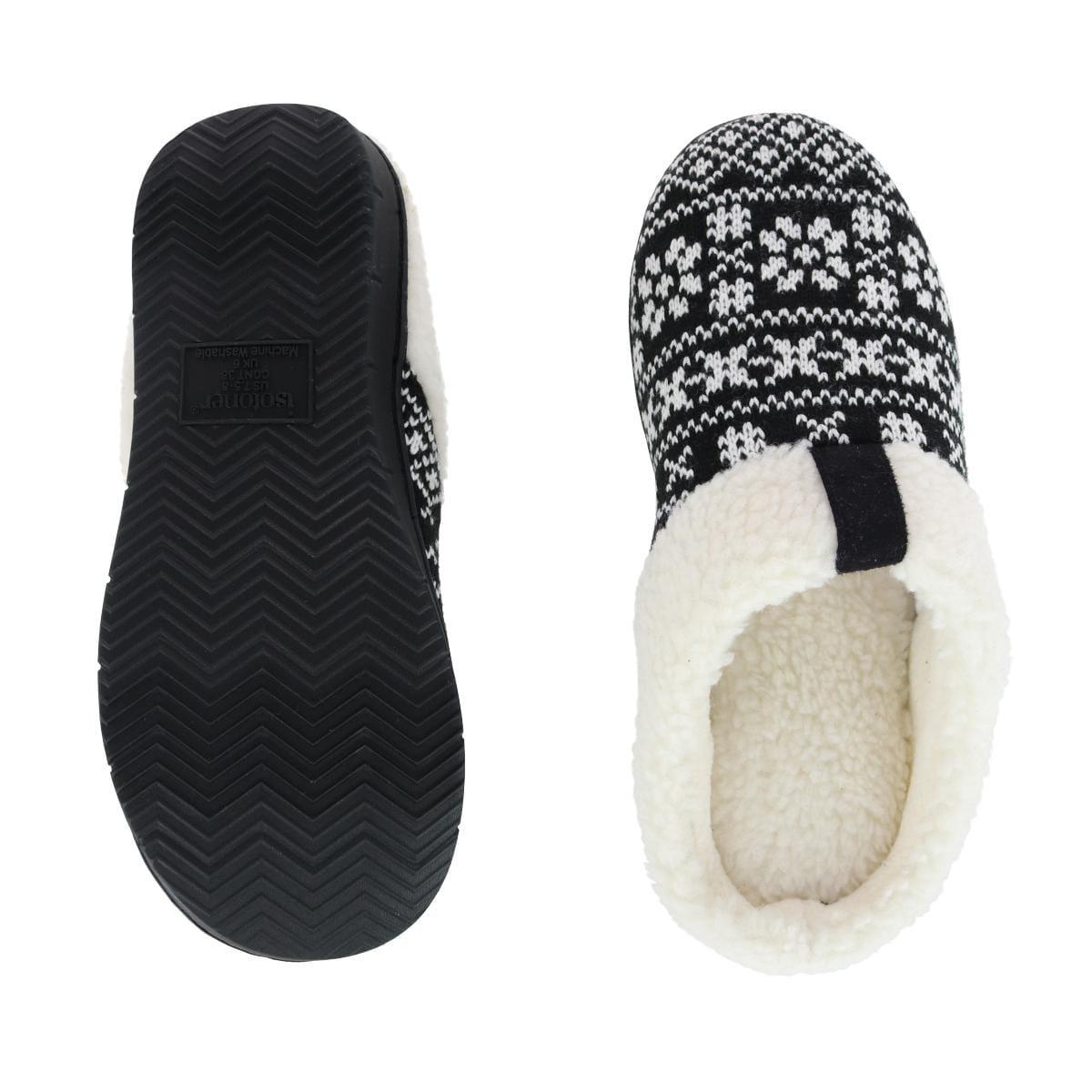 Isotoner Women's Heritage Fairisle Knit Hoodback Slipper - Black