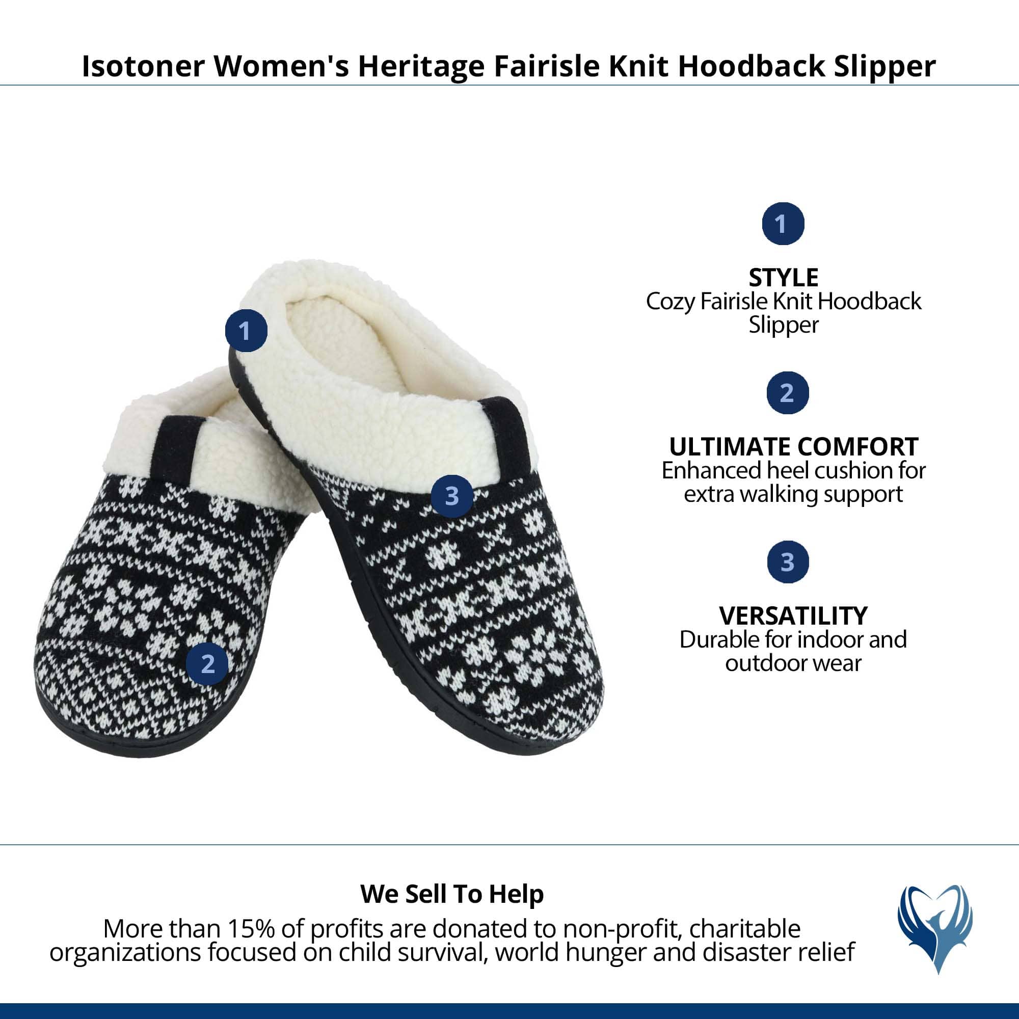 Isotoner Women's Heritage Fairisle Knit Hoodback Slipper - Black