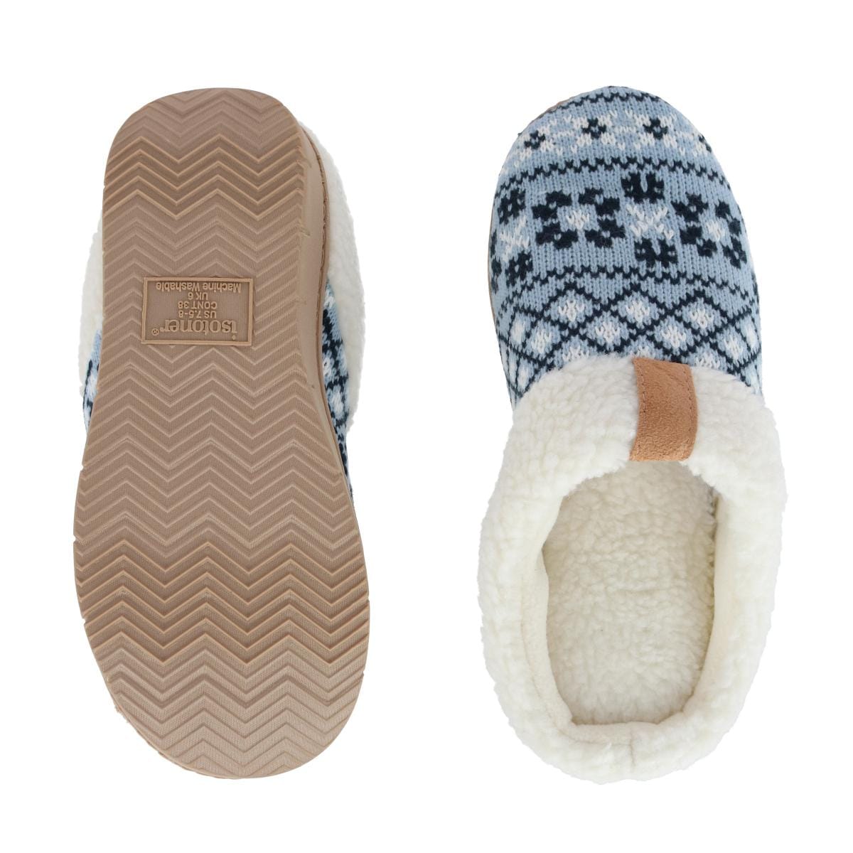 Isotoner Women's Heritage Fairisle Knit Hoodback Slipper - Blue Willow