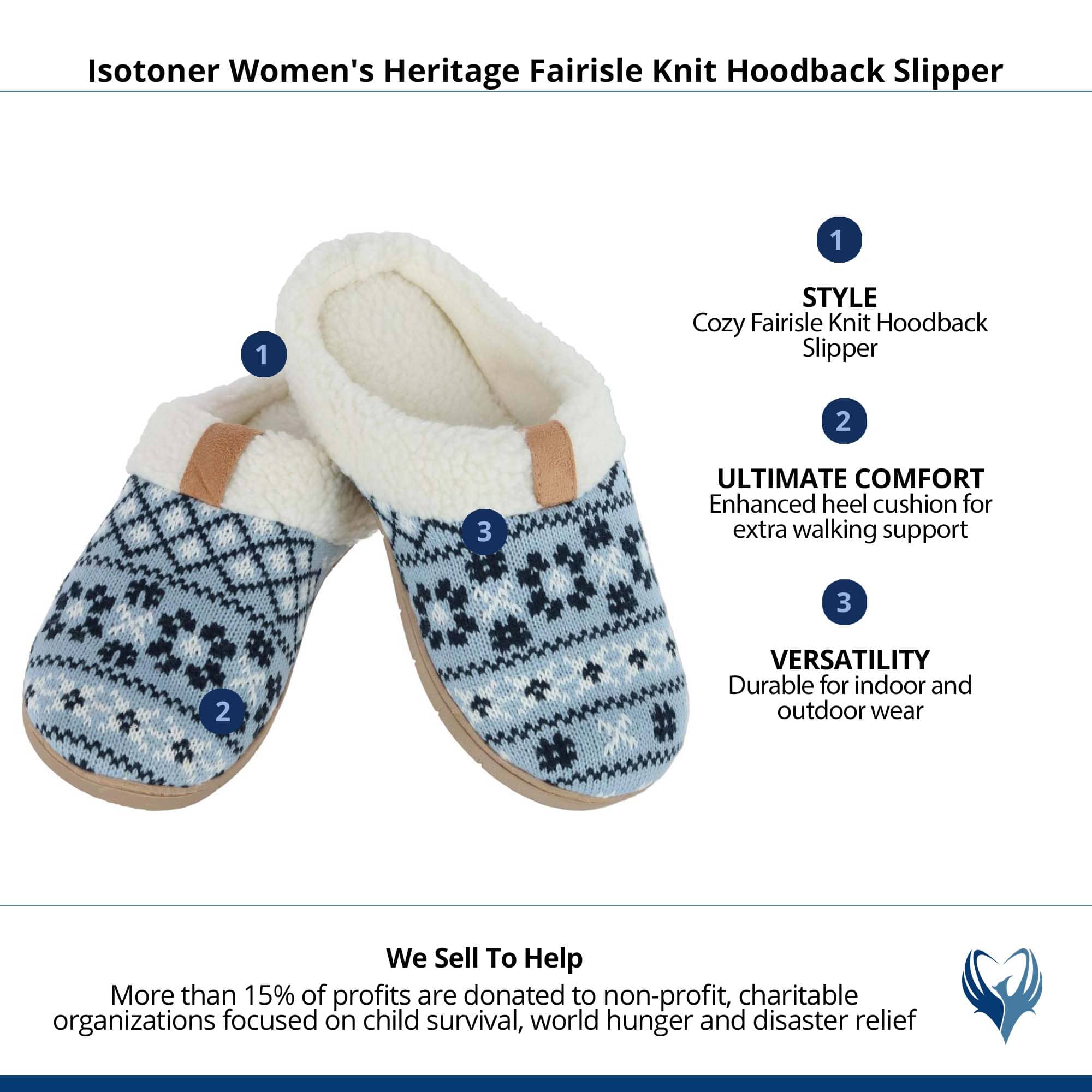 Isotoner Women's Heritage Fairisle Knit Hoodback Slipper - Blue Willow