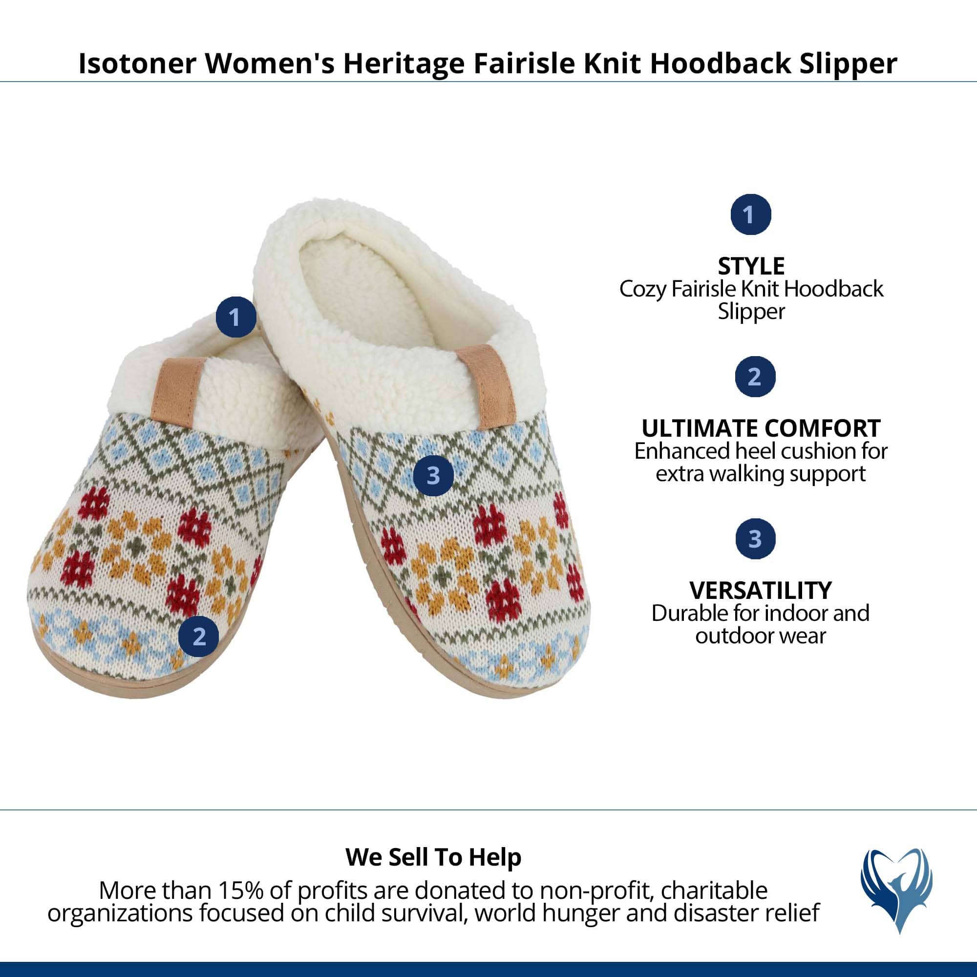 Isotoner Women's Heritage Fairisle Knit Hoodback Slipper - Multi