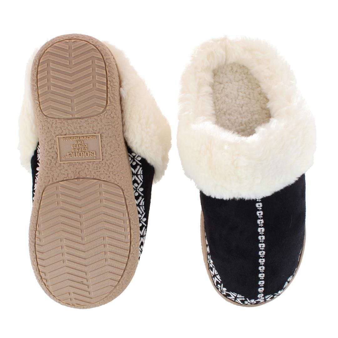 Isotoner Clara Embroidered Hoodback Slipper - Black
