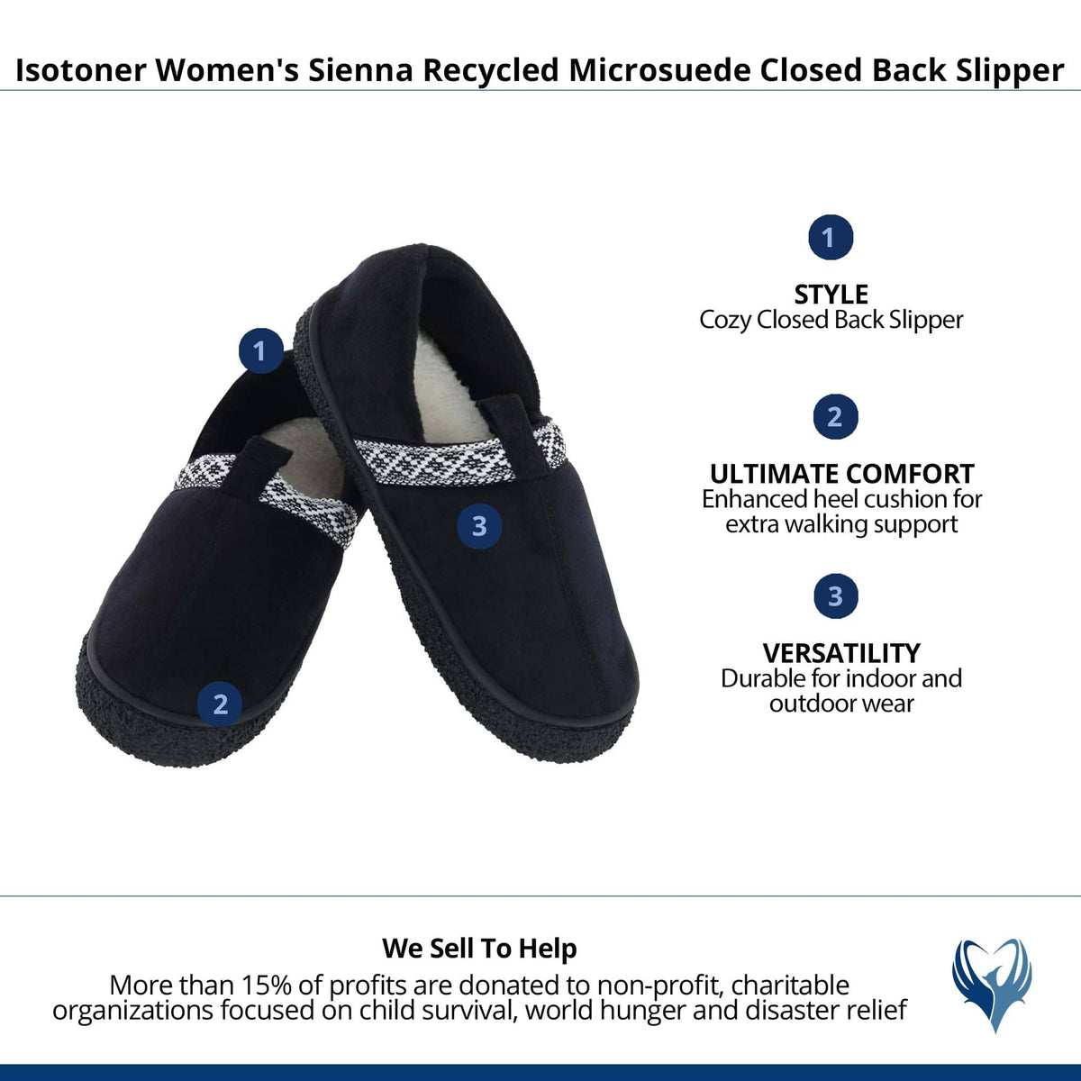 Isotoner Women's Sienna Recycled Microsuede Closed Back Slipper - Black