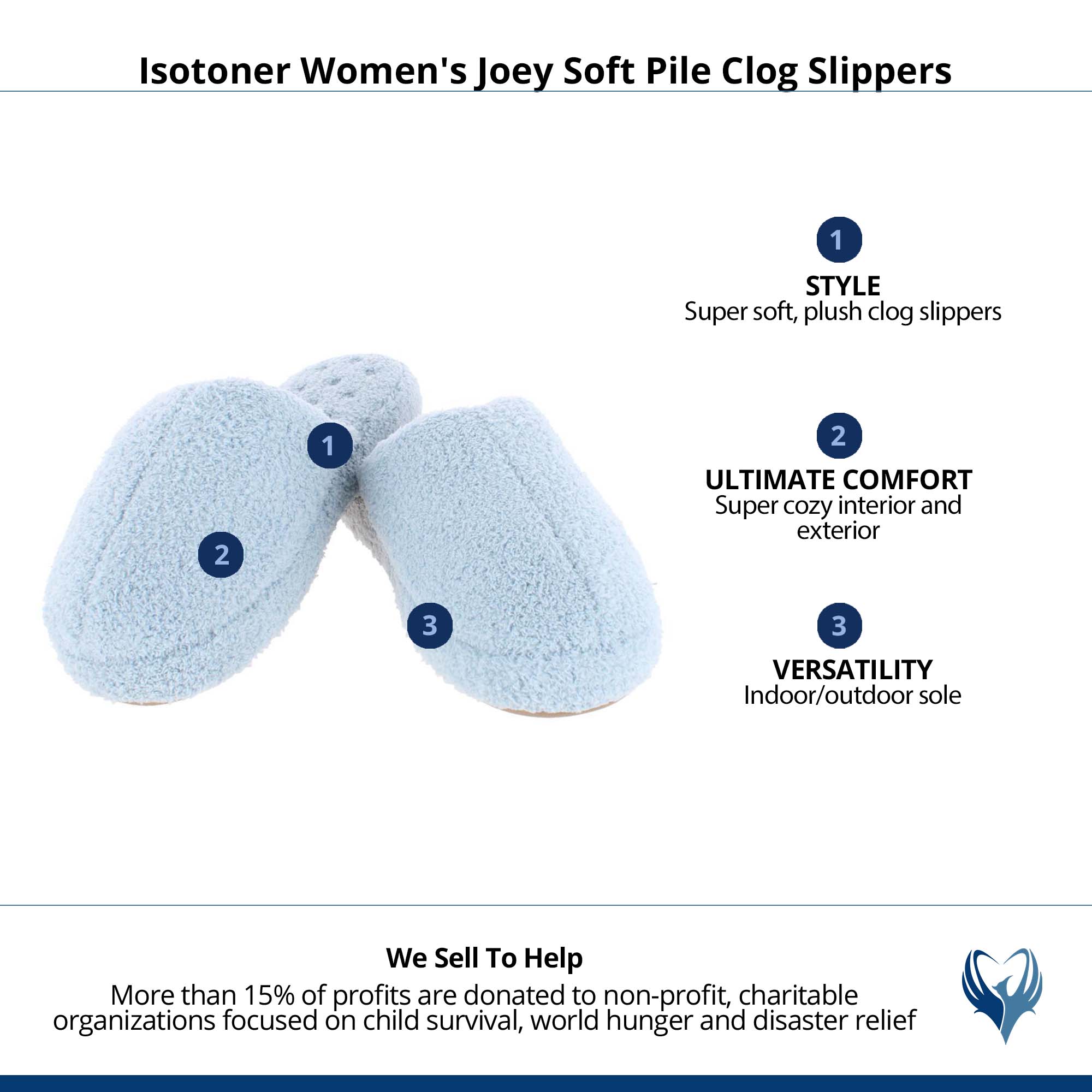 Isotoner Women's Joey Soft Pile Clog Slippers - Blue Fog