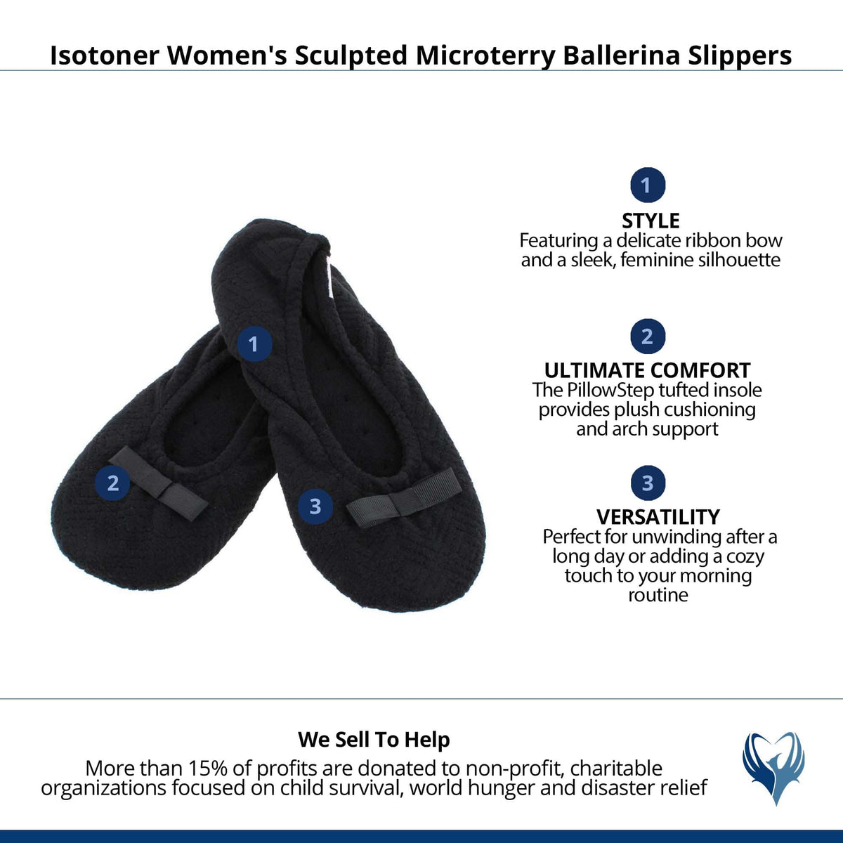 Isotoner Women's Sculpted Microterry Ballerina Slippers - Black