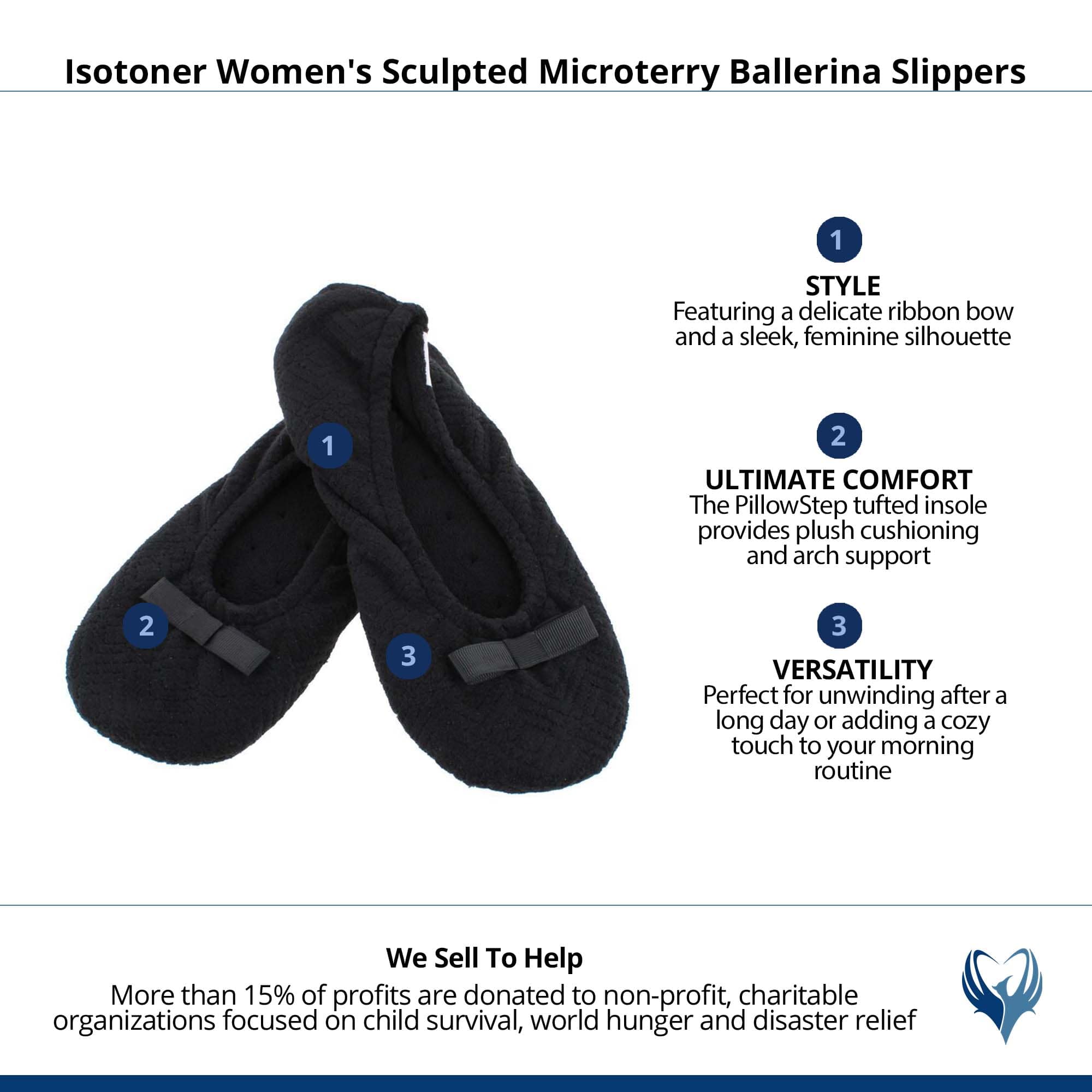 Isotoner Women's Sculpted Microterry Ballerina Slippers - Black