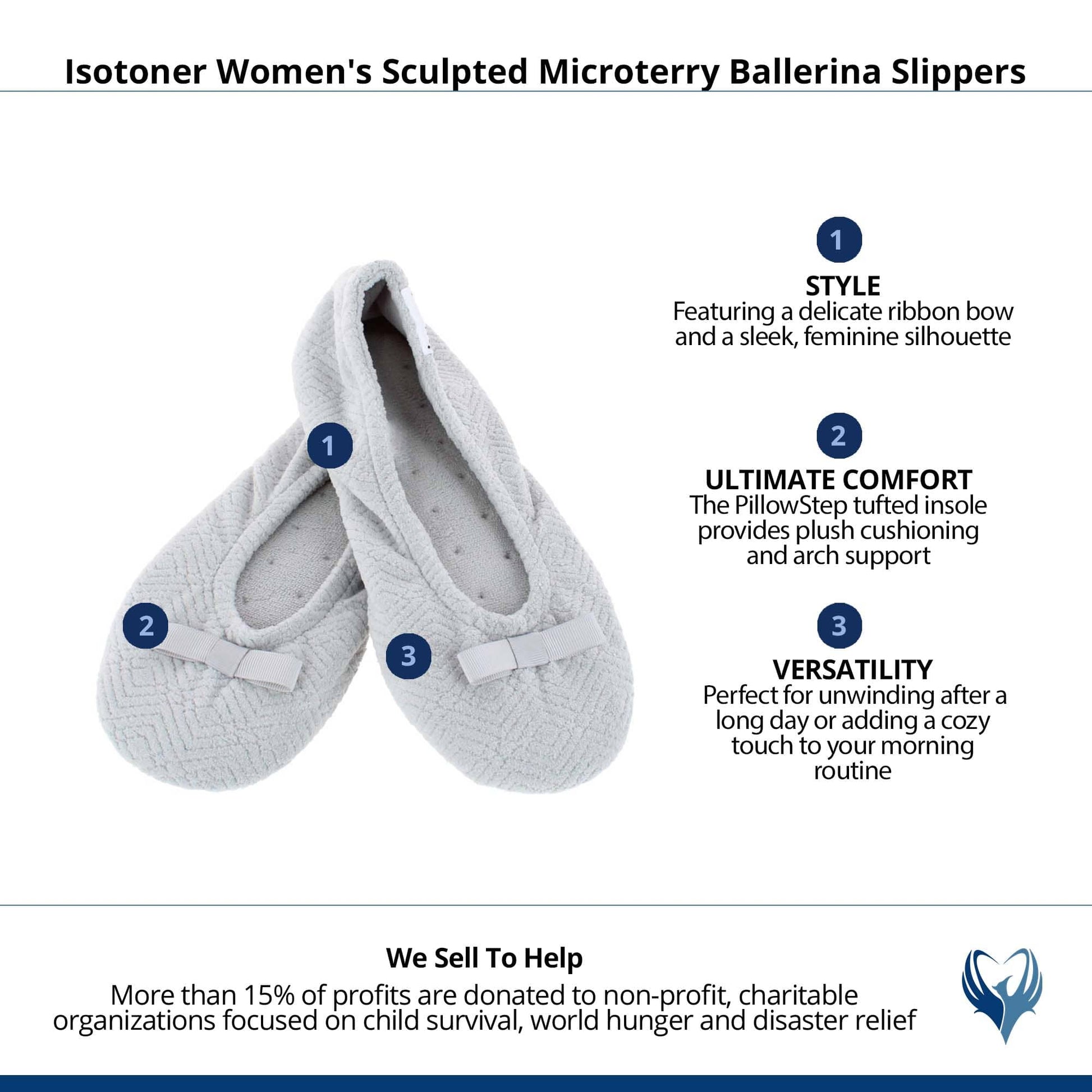 Isotoner Women's Sculpted Microterry Ballerina Slippers - Light Grey