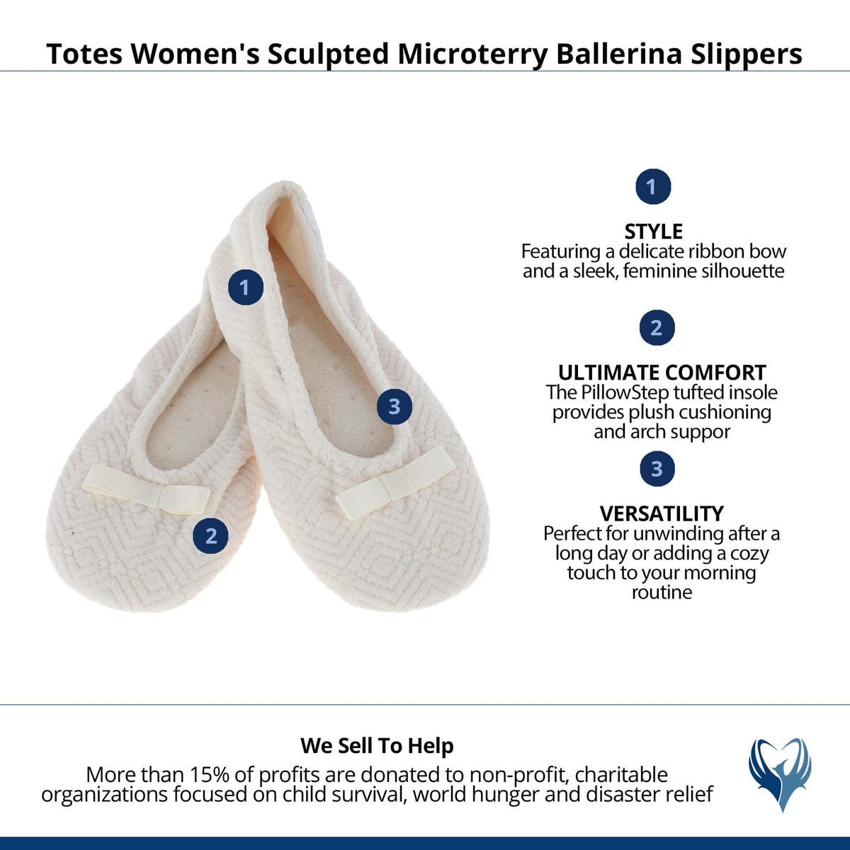 Isotoner Women's Sculpted Microterry Ballerina Slippers - Ivory