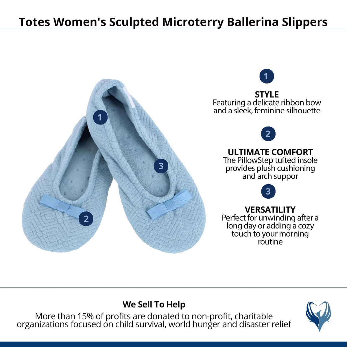 Isotoner Women's Sculpted Microterry Ballerina Slippers - Blue Fog
