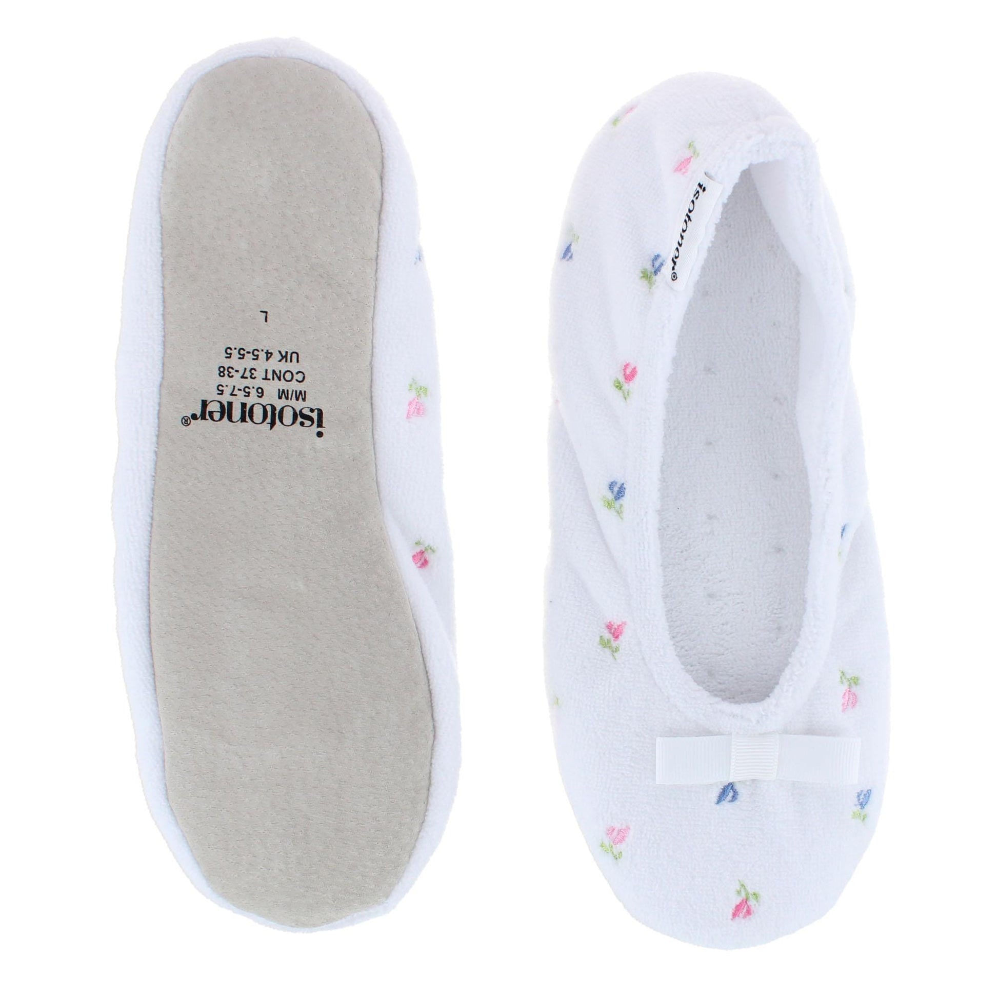 Isotoner Women's Sculpted Microterry Ballerina Slippers - White