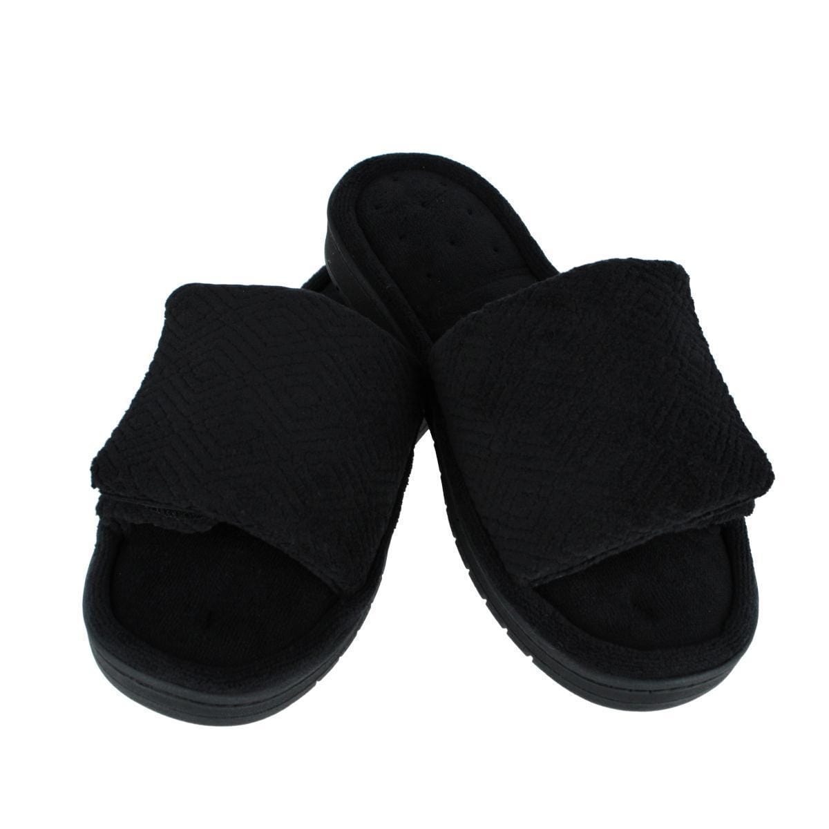 Isotoner Women's Sculpted Terry Adjustable Open Toe Slide Slippers - Black