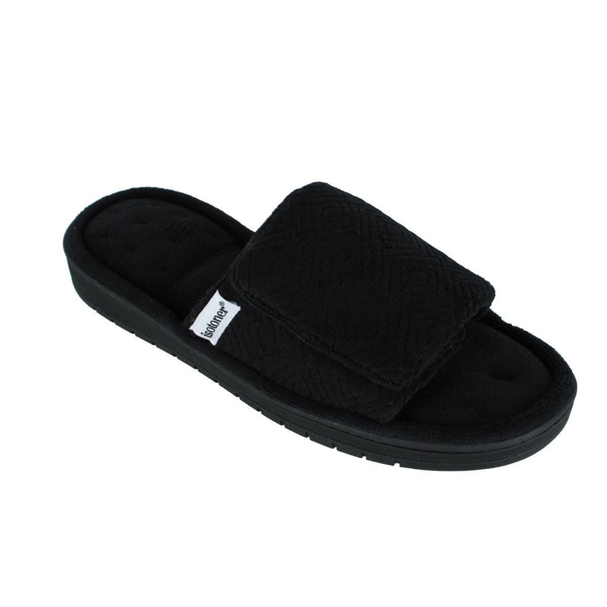 Isotoner Women's Sculpted Terry Adjustable Open Toe Slide Slippers - Black