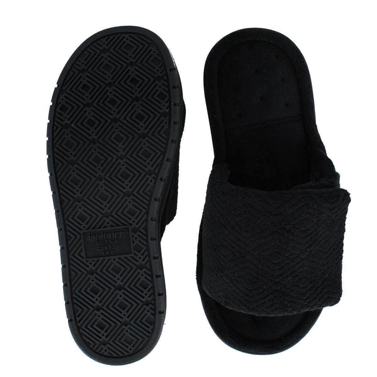 Isotoner Women's Sculpted Terry Adjustable Open Toe Slide Slippers - Black