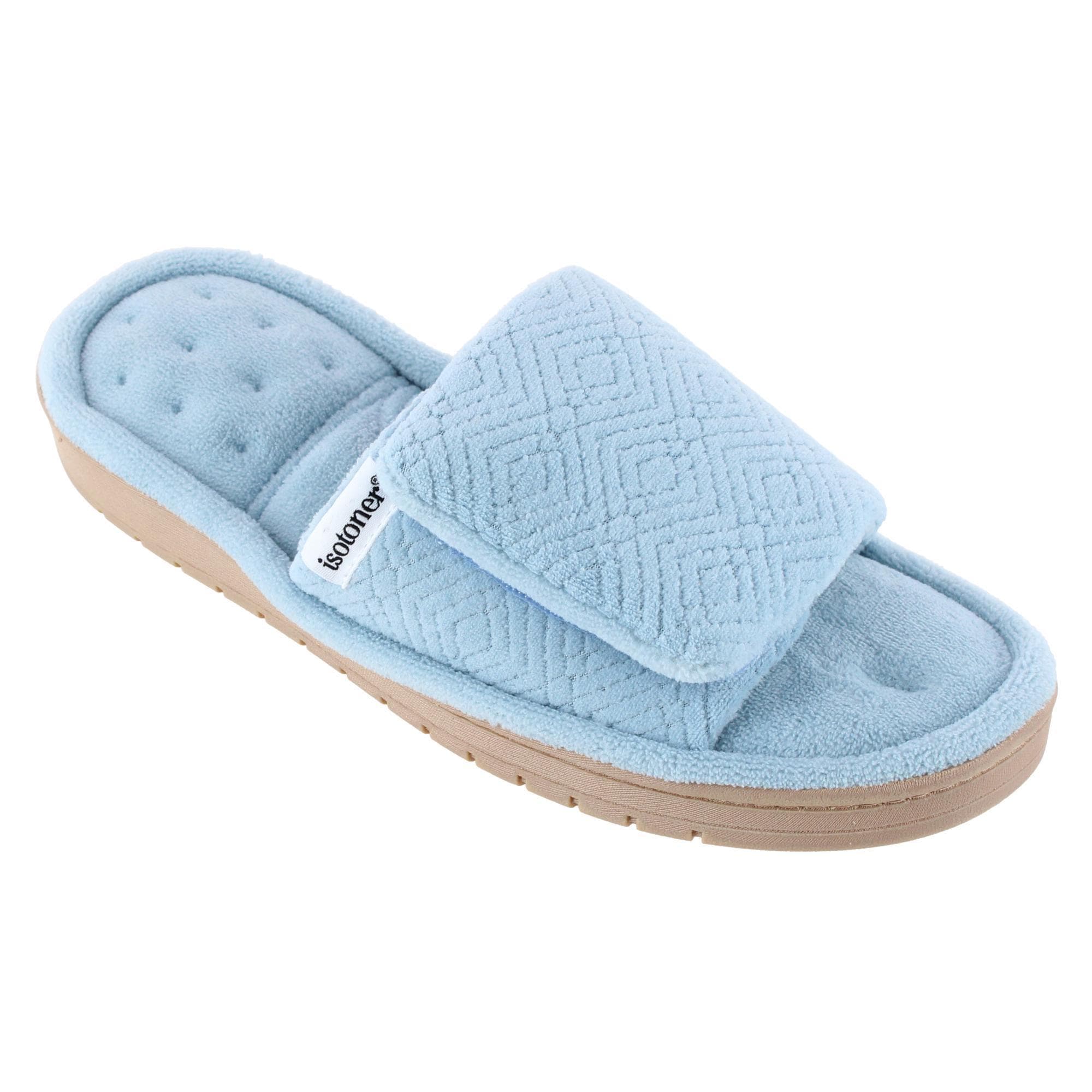 Isotoner Women's Sculpted Terry Adjustable Open Toe Slide Slippers - Blue