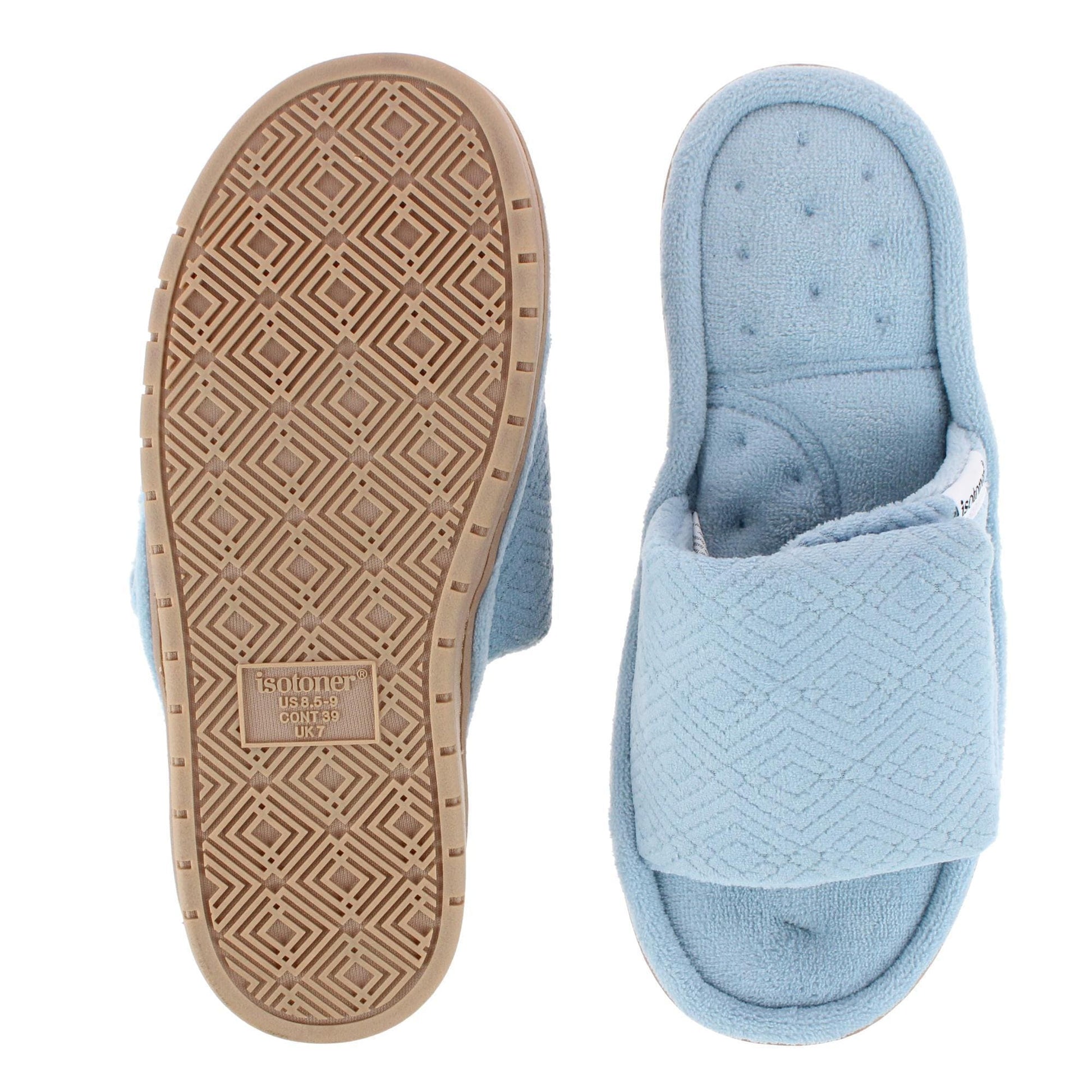 Isotoner Women's Sculpted Terry Adjustable Open Toe Slide Slippers - Blue