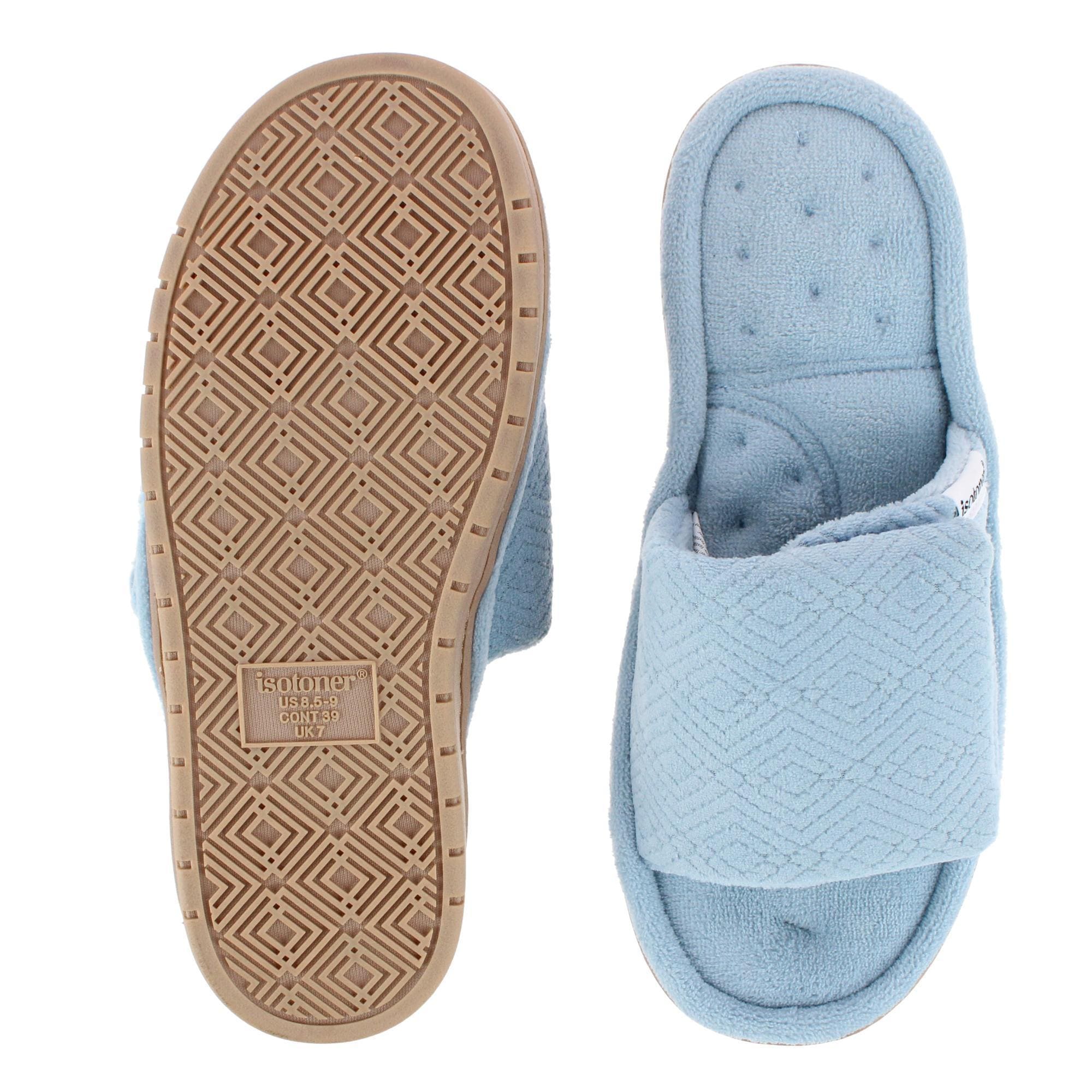 Isotoner Women's Sculpted Terry Adjustable Open Toe Slide Slippers - Blue