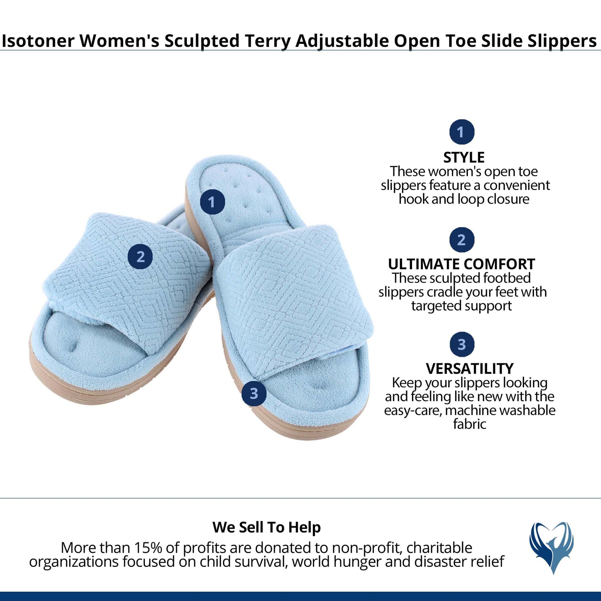 Isotoner Women's Sculpted Terry Adjustable Open Toe Slide Slippers - Blue