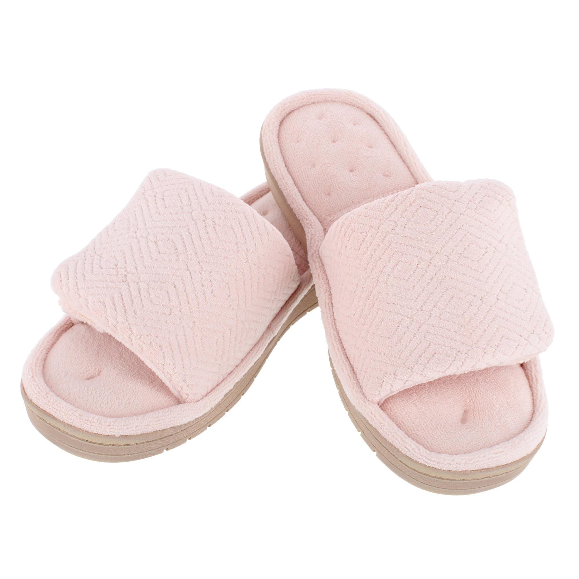 Isotoner Women's Sculpted Terry Adjustable Open Toe Slide Slippers - Evening Sand