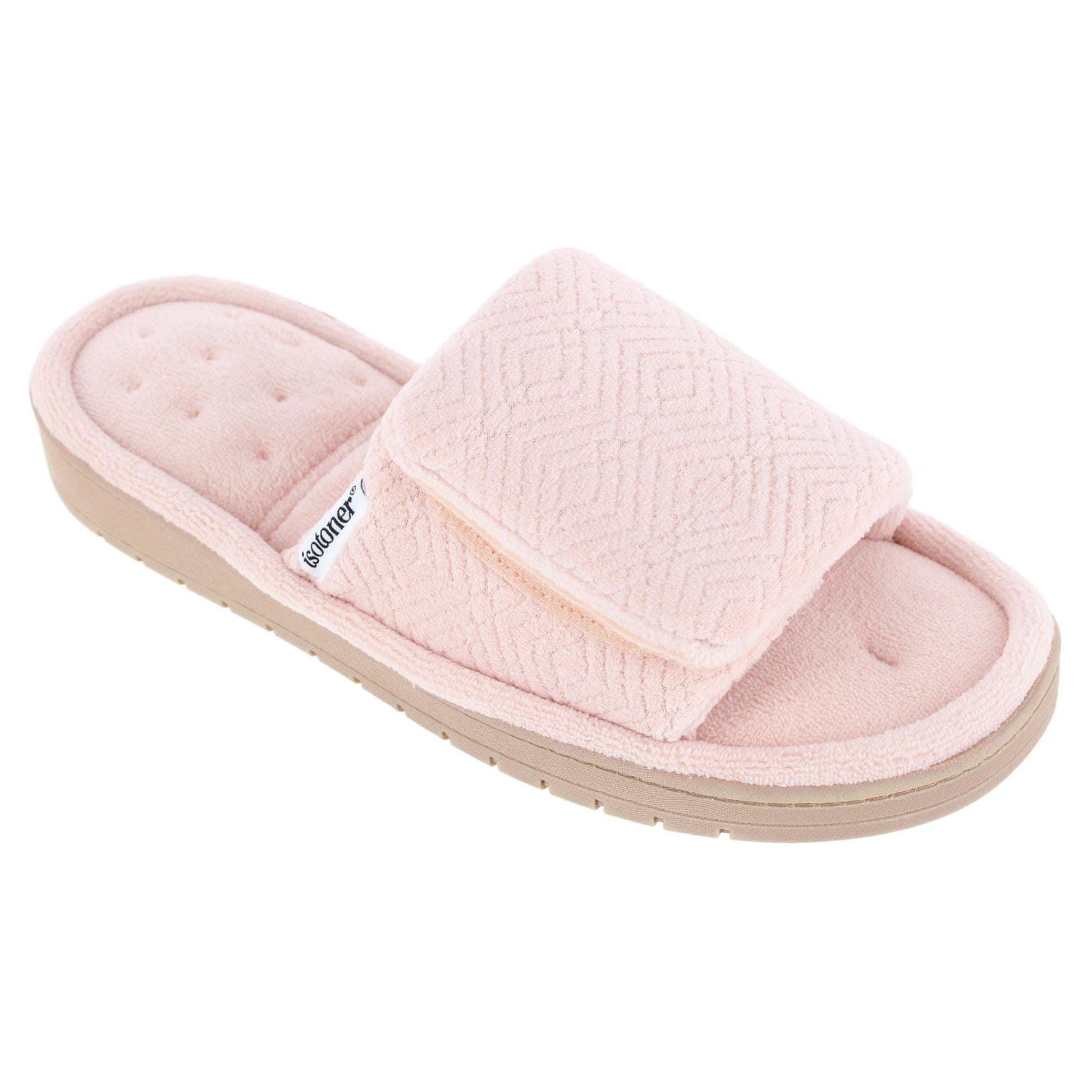 Isotoner Women's Sculpted Terry Adjustable Open Toe Slide Slippers - Evening Sand