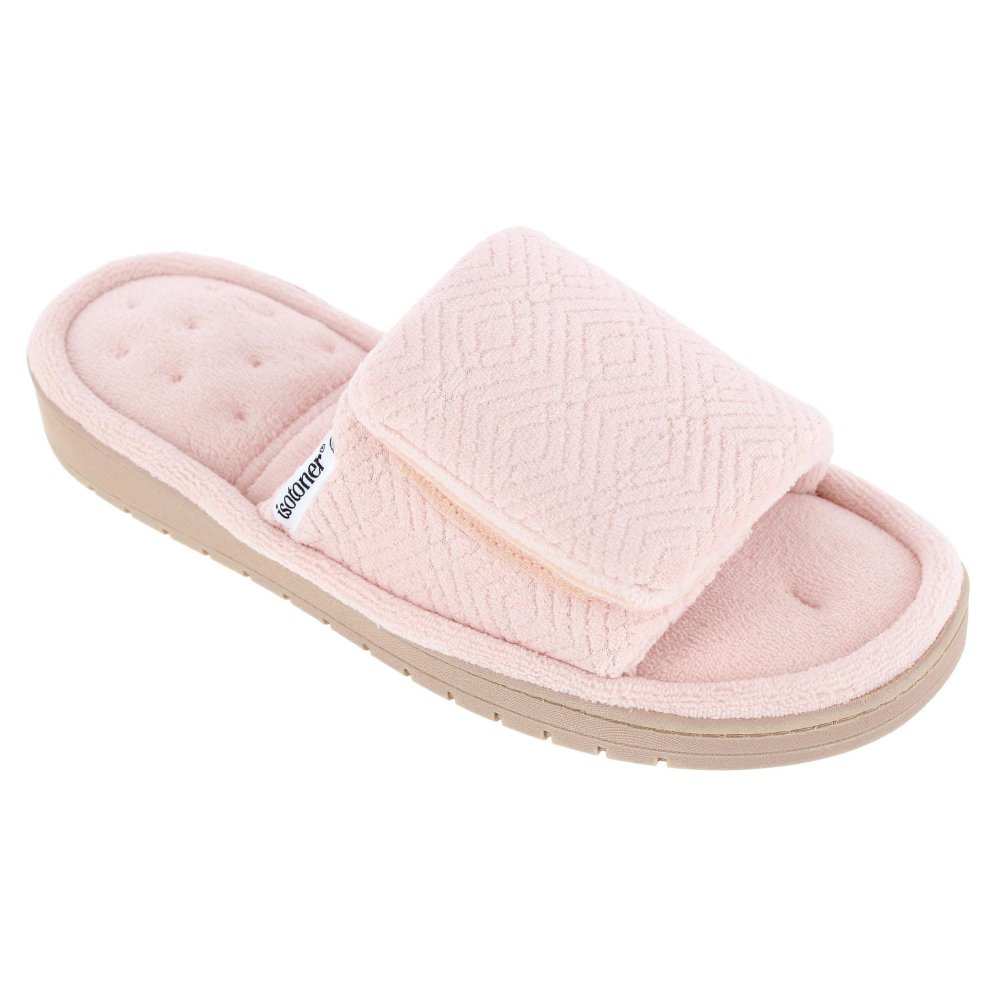 Isotoner Women's Sculpted Terry Adjustable Open Toe Slide Slippers - Evening Sand