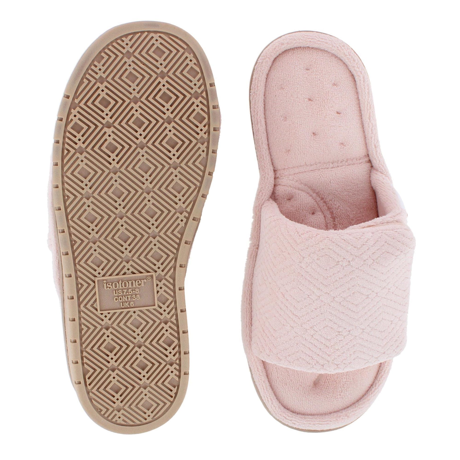 Isotoner Women's Sculpted Terry Adjustable Open Toe Slide Slippers - Evening Sand
