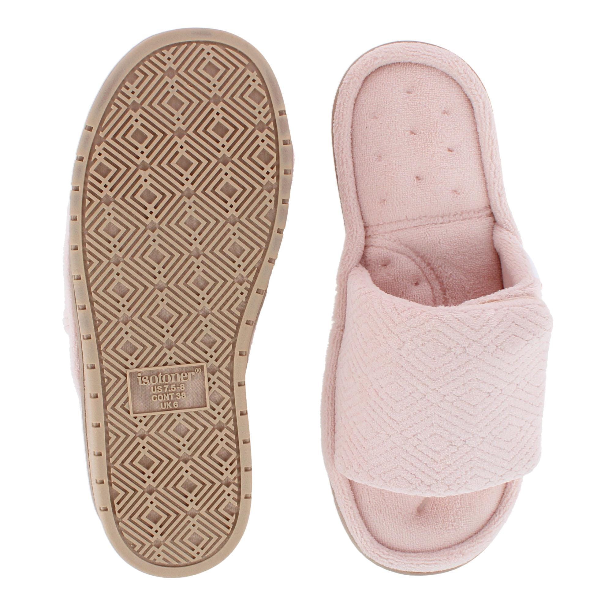 Isotoner Women's Sculpted Terry Adjustable Open Toe Slide Slippers - Evening Sand
