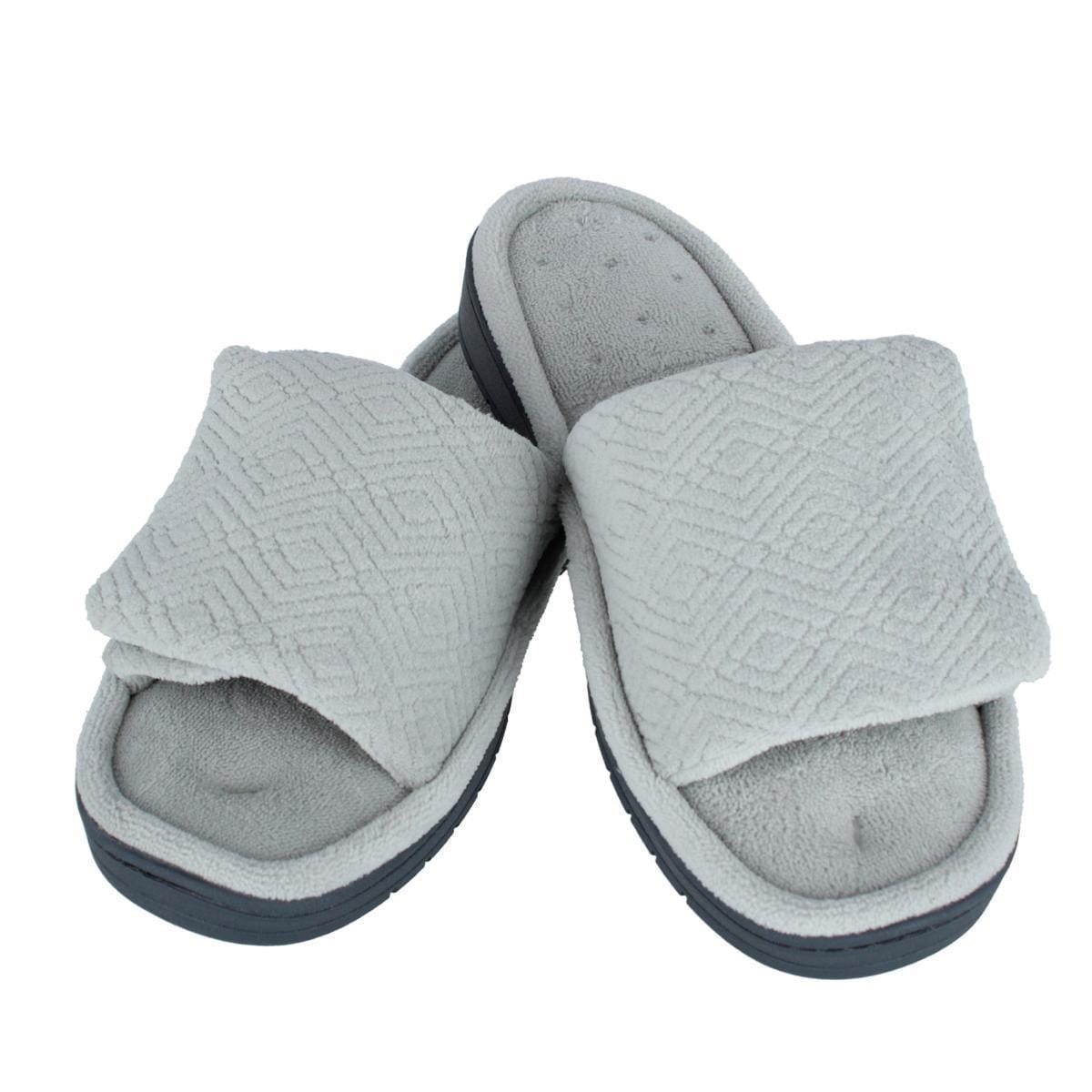 Isotoner Women's Sculpted Terry Adjustable Open Toe Slide Slippers - Light Gray