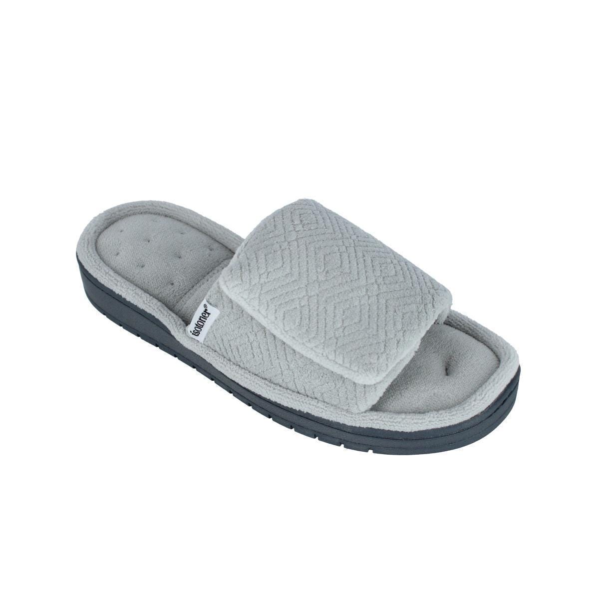 Isotoner Women's Sculpted Terry Adjustable Open Toe Slide Slippers - Light Gray