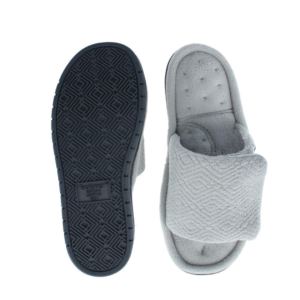 Isotoner Women's Sculpted Terry Adjustable Open Toe Slide Slippers - Light Gray