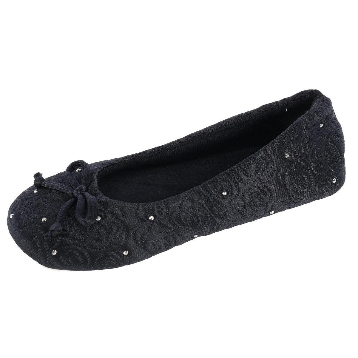 Isotoner Women's Terry Lined Rose Quilted Ballerina Slippers - Black