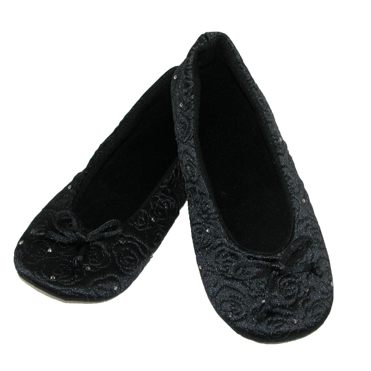 Isotoner Women's Terry Lined Rose Quilted Ballerina Slippers - Black