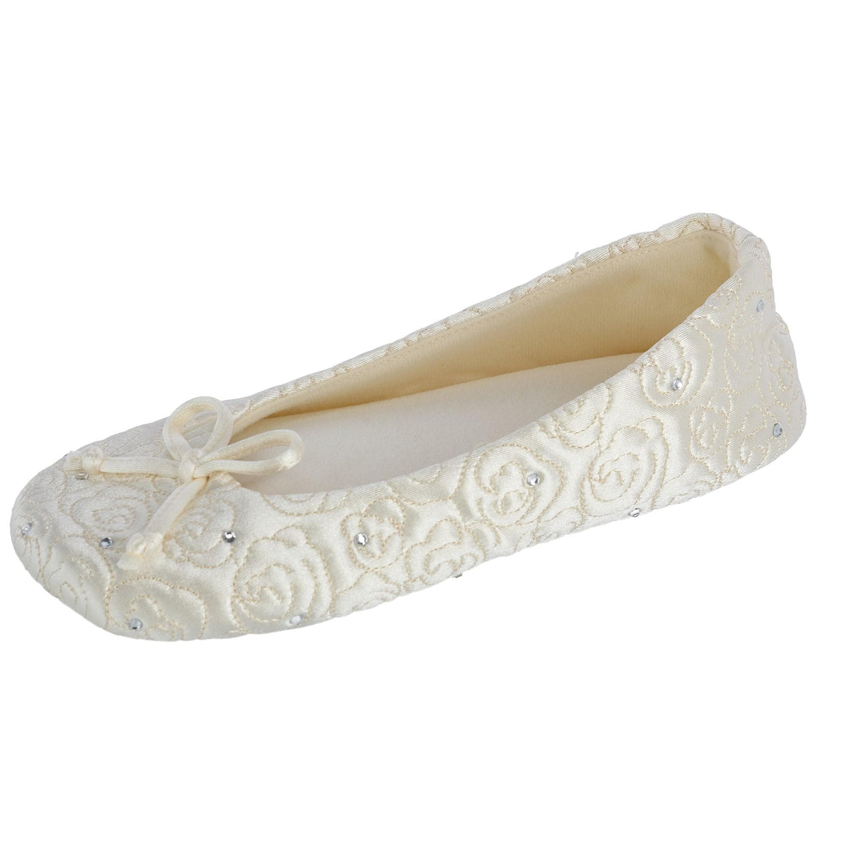 Isotoner Women's Terry Lined Rose Quilted Ballerina Slippers - Cream