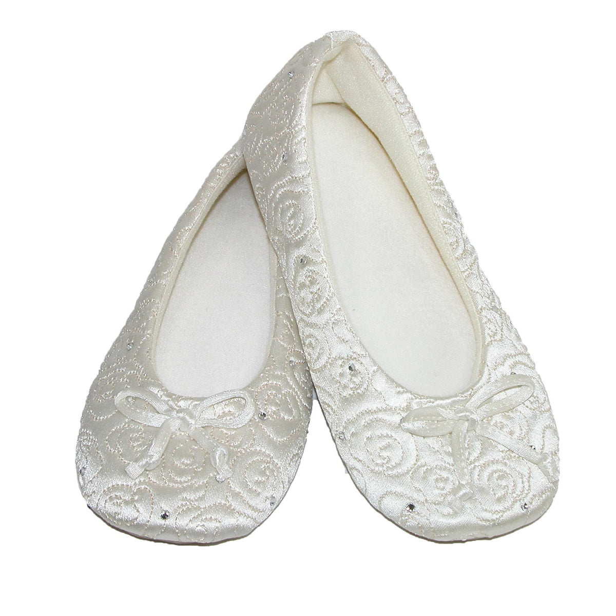 Isotoner Women's Terry Lined Rose Quilted Ballerina Slippers - Cream
