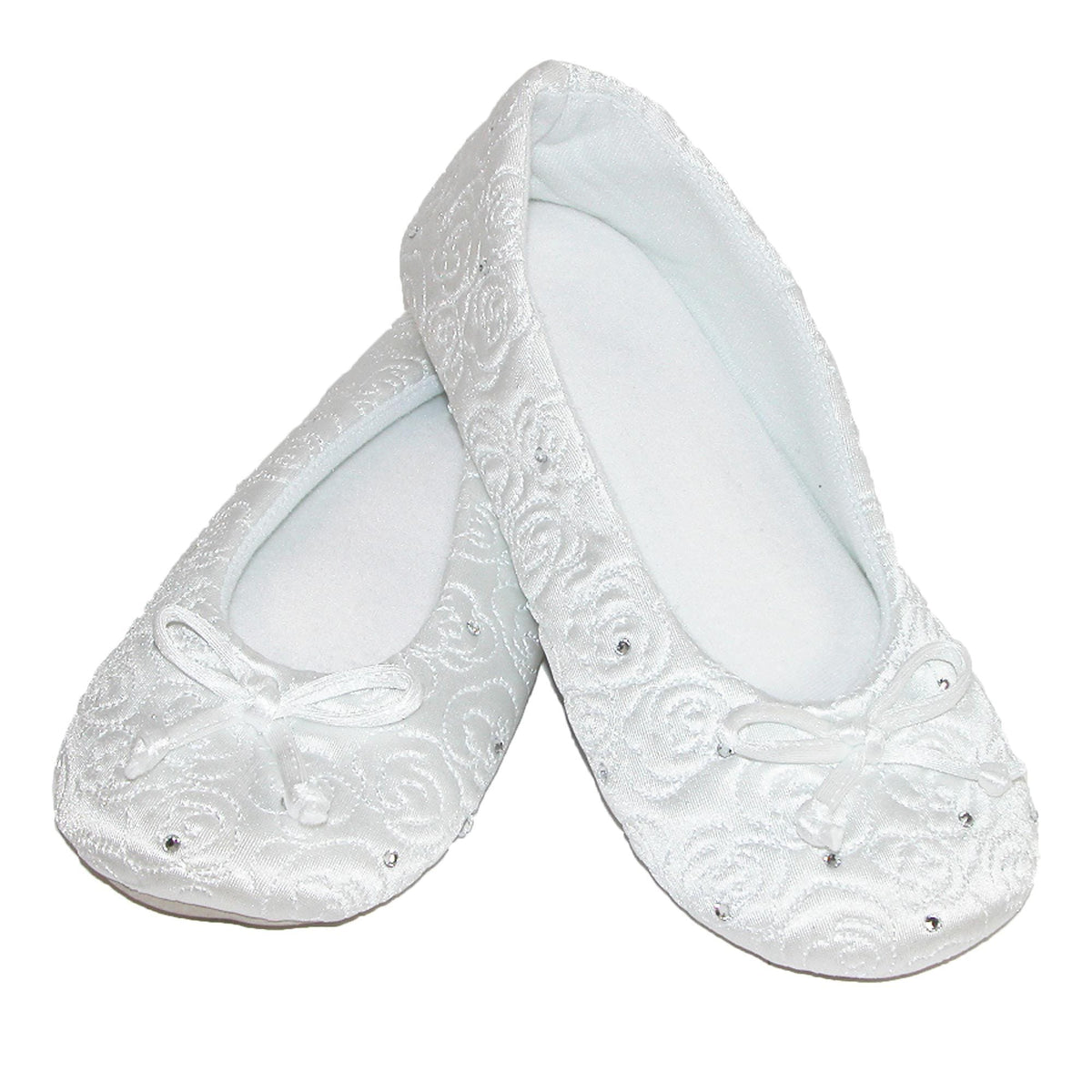 Isotoner Women's Terry Lined Rose Quilted Ballerina Slippers - White