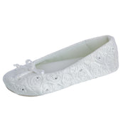 Women's Terry Lined Rose Quilted Ballerina Slippers