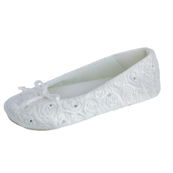 Women's Terry Lined Rose Quilted Ballerina Slippers