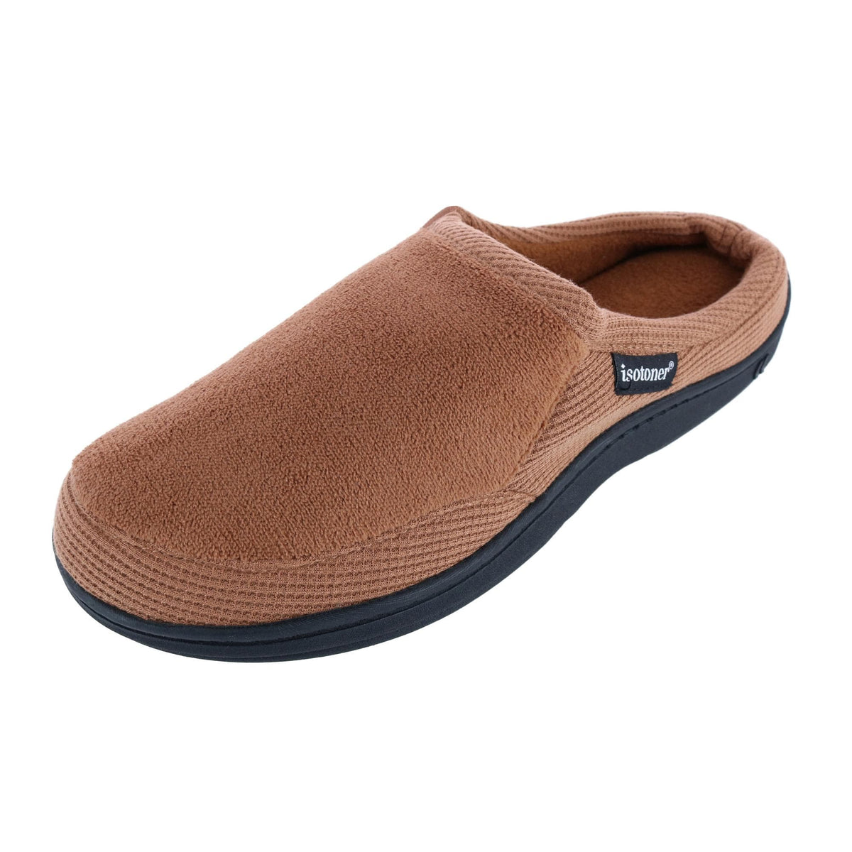 Isotoner Men's Microterry and Waffle Travis Hoodback Slipper - Cognac