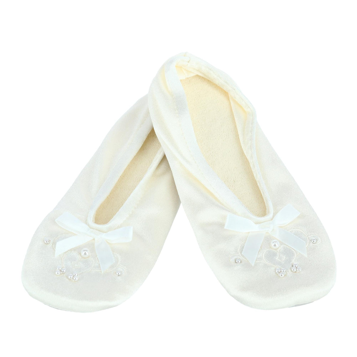 Isotoner Girl's Satin Pearl Ballerina Slippers - Ivory