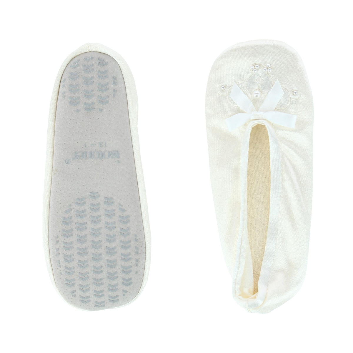 Isotoner Girl's Satin Pearl Ballerina Slippers - Ivory