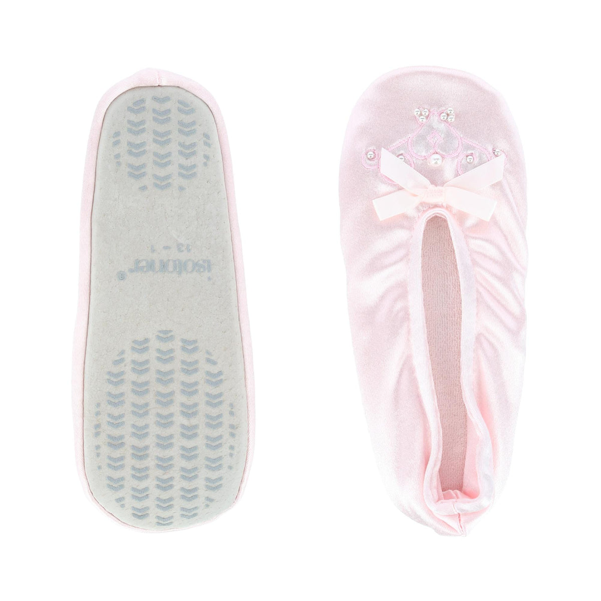 Isotoner Girl's Satin Pearl Ballerina Slippers - Pale Pink