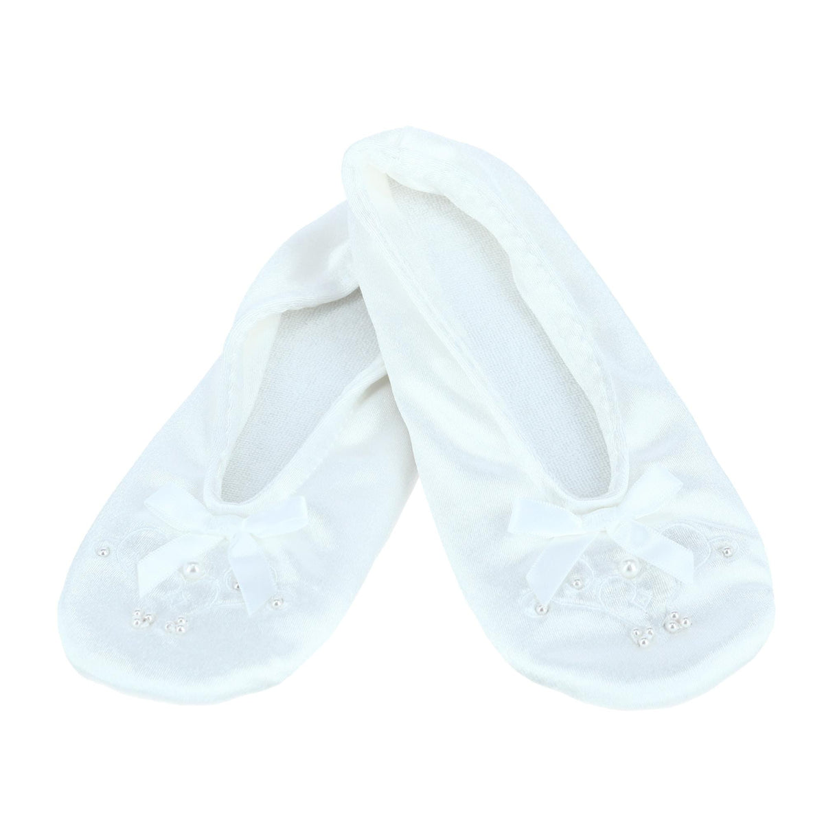 Isotoner Girl's Satin Pearl Ballerina Slippers - White