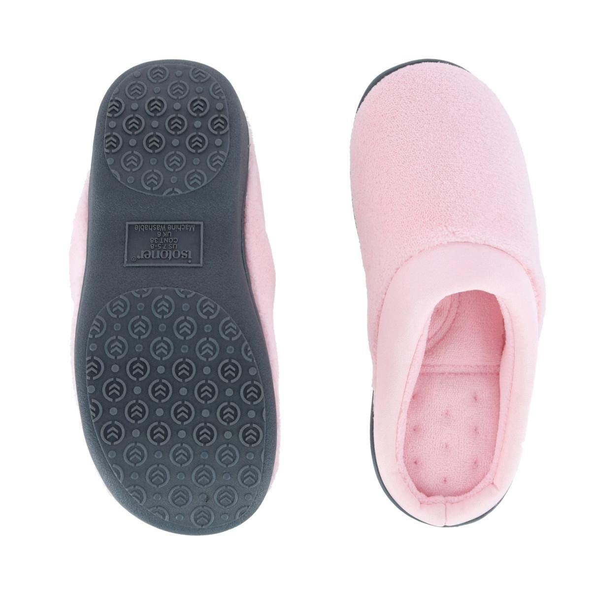 Isotoner Women's Microterry Pillowstep Satin Clog Slipper - Petal Pink