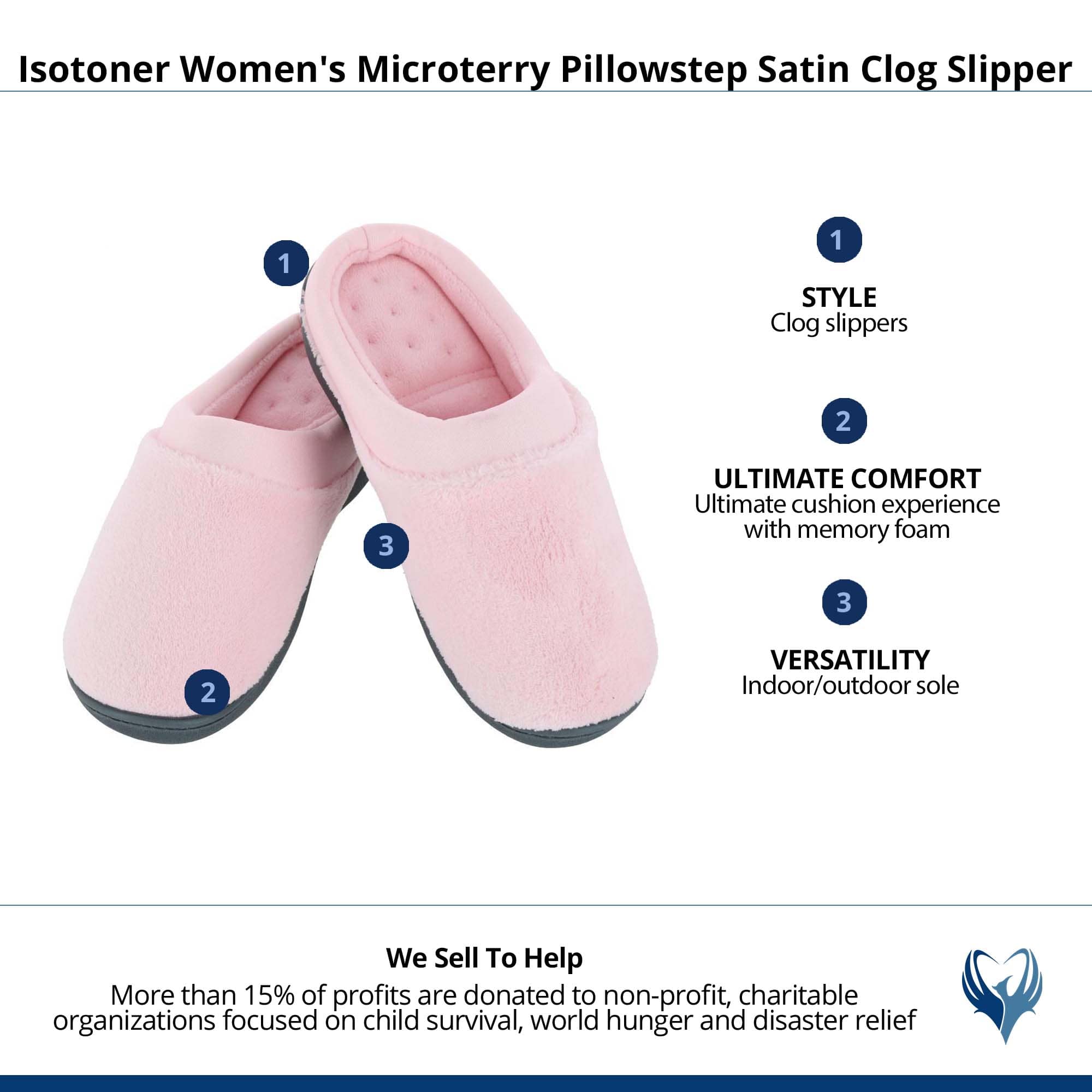 Isotoner Women's Microterry Pillowstep Satin Clog Slipper - Petal Pink