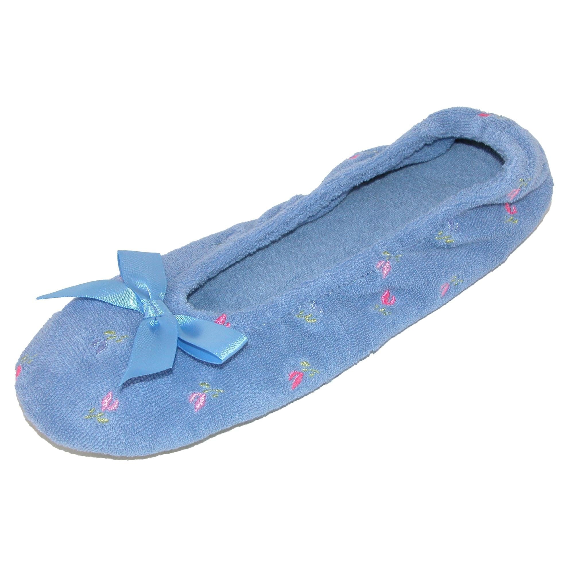 ophobe Peep Cater Isotoner Women's Embroidered Terry Ballerina Slippers